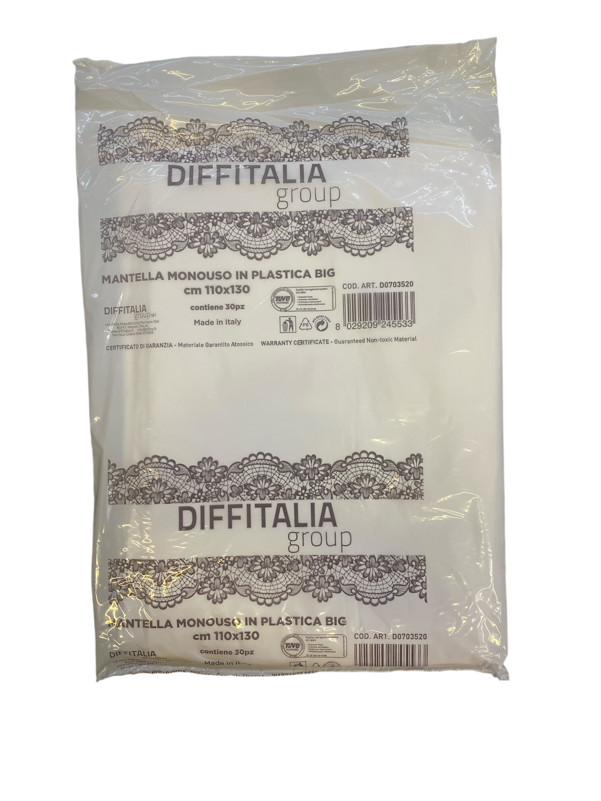 Diffitalia Group Mantellina Monouso Conf. 30 Pezzi cm 110x130